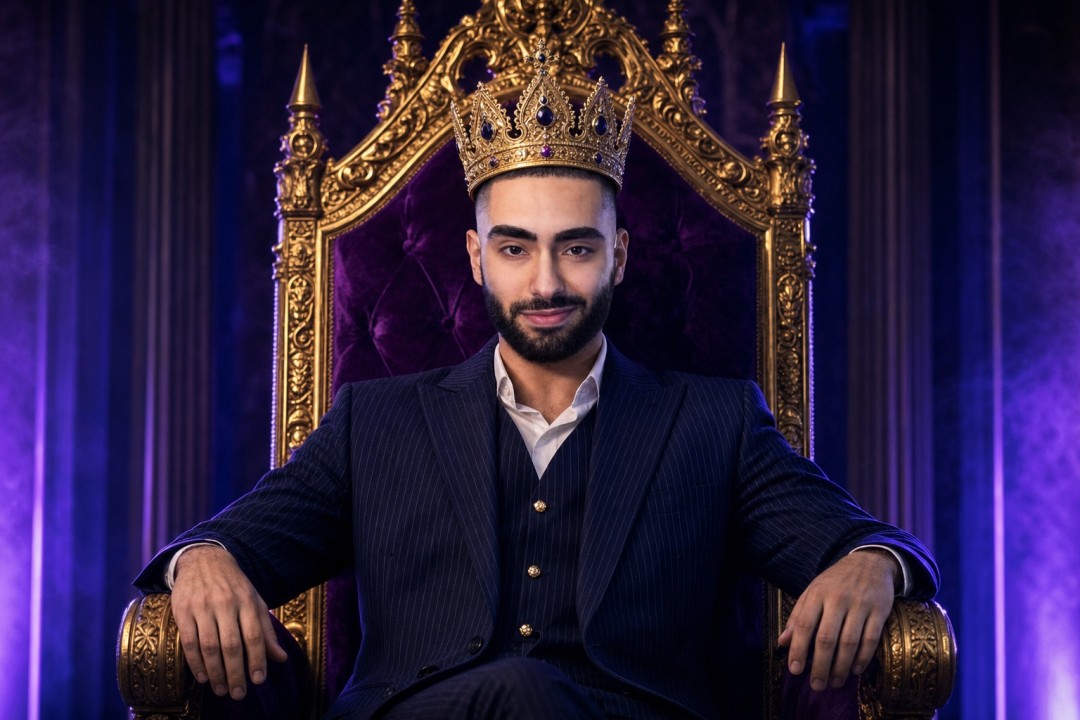 A crowned figure seated on a throne, illustrating the "King of SEO" title